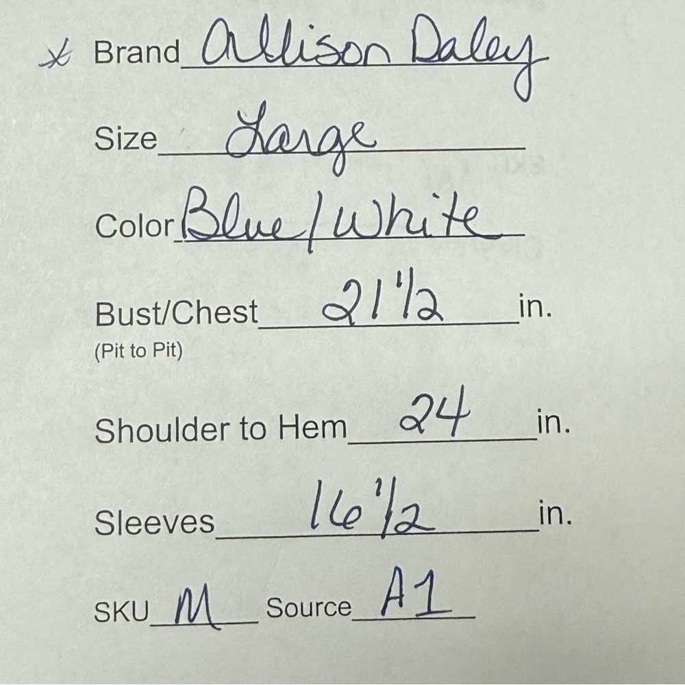 Allison Daley Blue White Aztec Print 3/4 Sleeve Soft Knit Top Women’s L - Picture 7 of 7